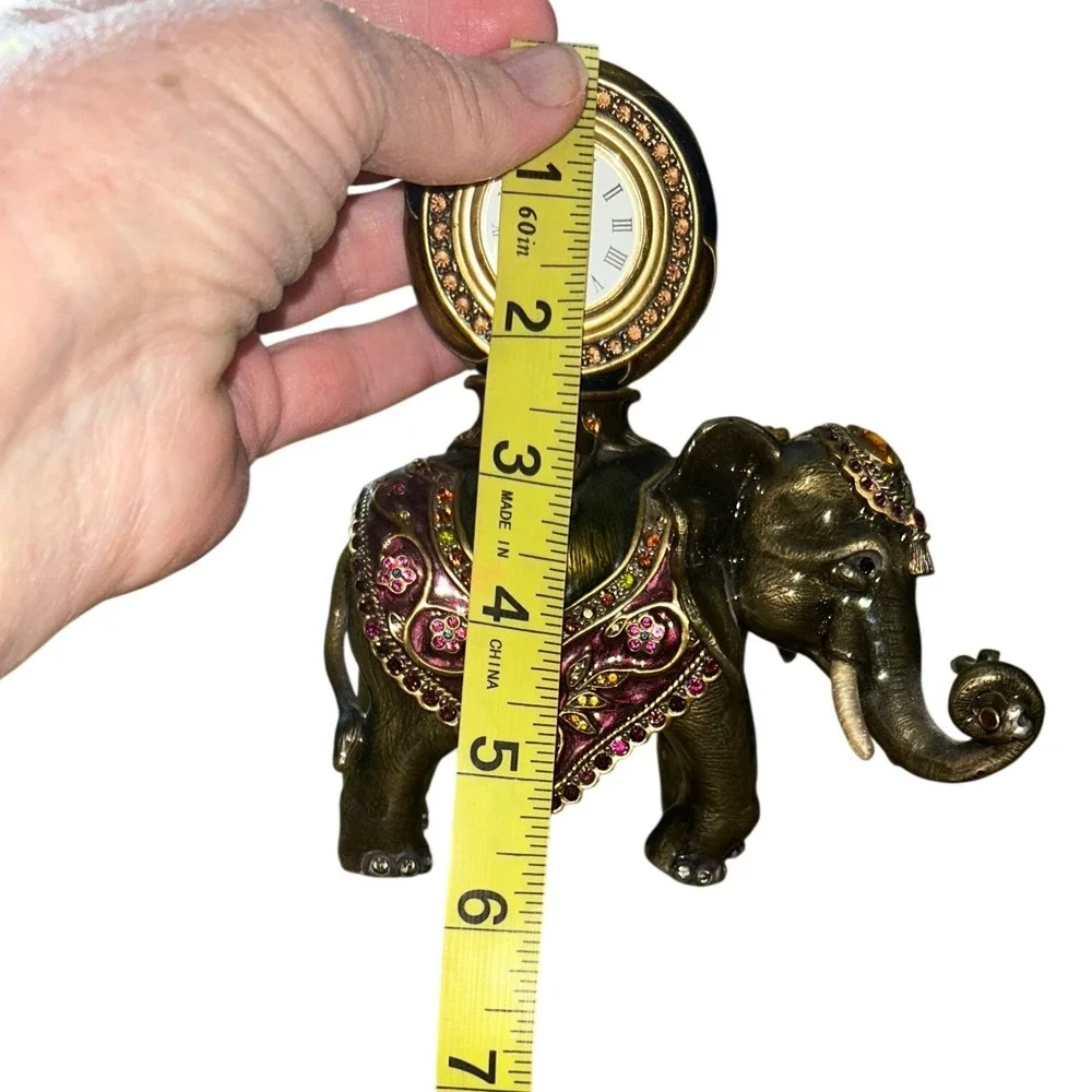 Jay Strongwater Jeweled Elephant Desk Clock Swarovski Crystal Enamel Figurine